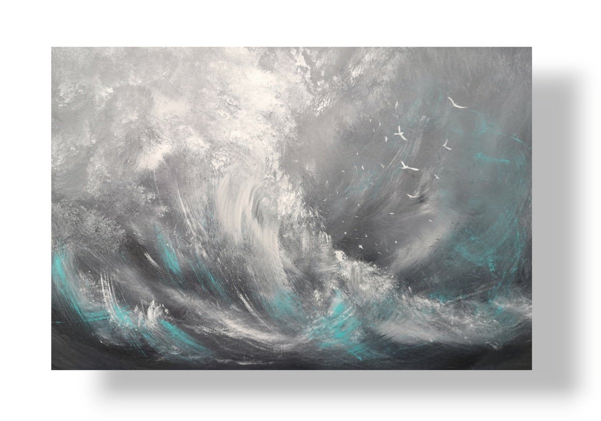 Monochrome Squall 2, energetic seascape by Mel Graham