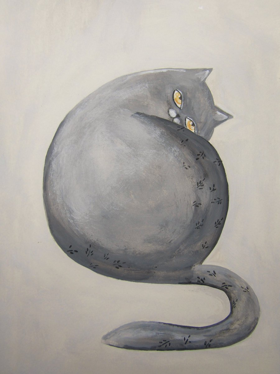 The grey cat - oil on paper by Silvia Beneforti