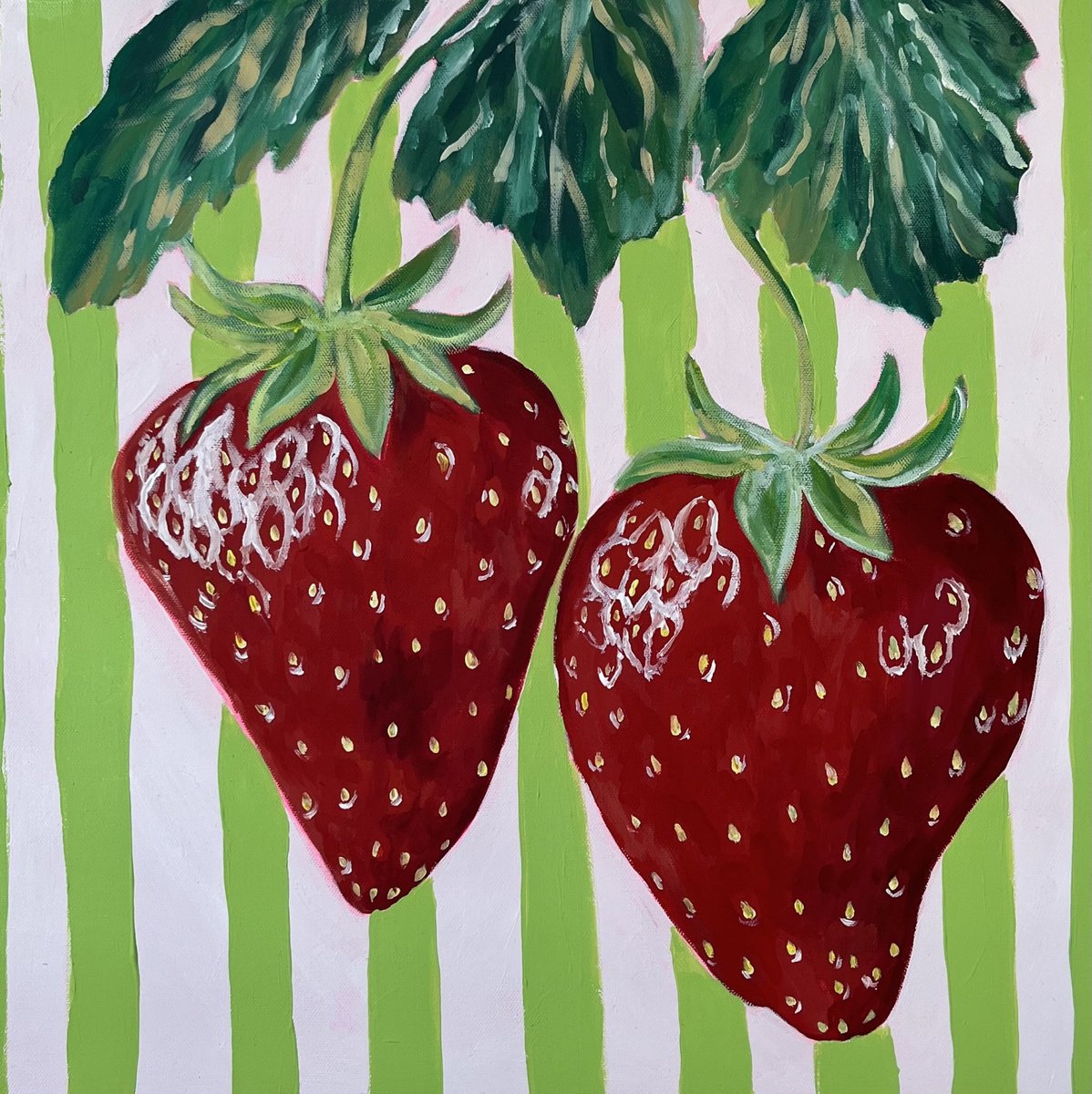 Striped Vintage Strawberries By Dal Kaur, 20 X 20, Artwork For Sale On Artfinder