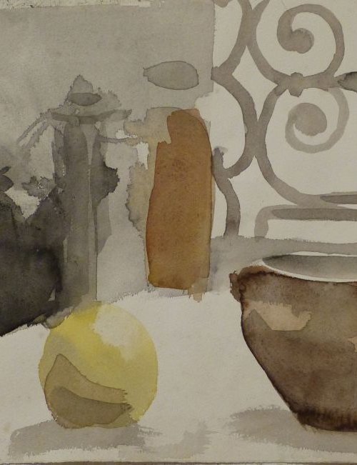 Still Life with Teapot and Apple, 46x25 cm by Frederic Belaubre