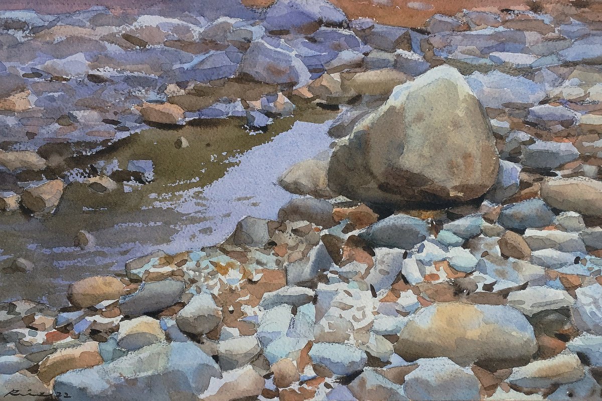 Impressionistic Landscape Watercolour By Riaz Samadhan, 14 X 9", Himalayan Brook, Original Artwork