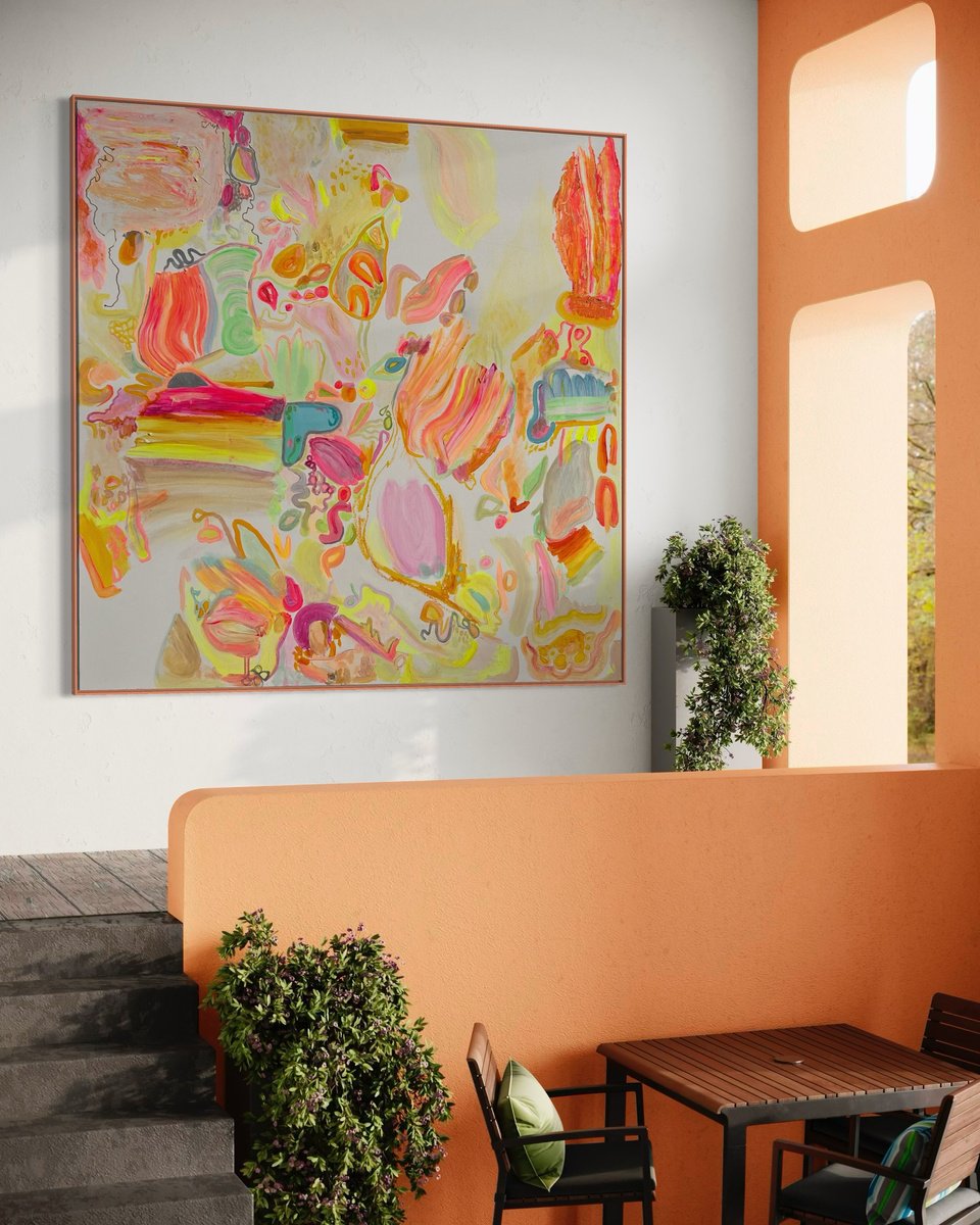 Organic Abstract Acrylic Painting By Kathryn Sillince, 60 X 60", 