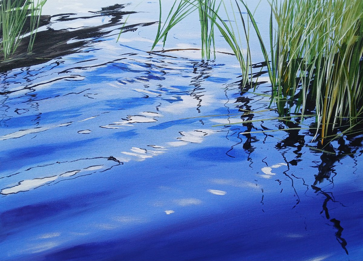 Impressionistic Landscape Acrylic Painting By Cathal Gallagher, 24 X 18, Lake Blue, Original Artwork