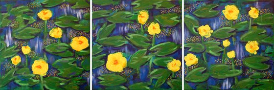 Water Lily Yellow... Triptych  /  ORIGINAL PAINTING