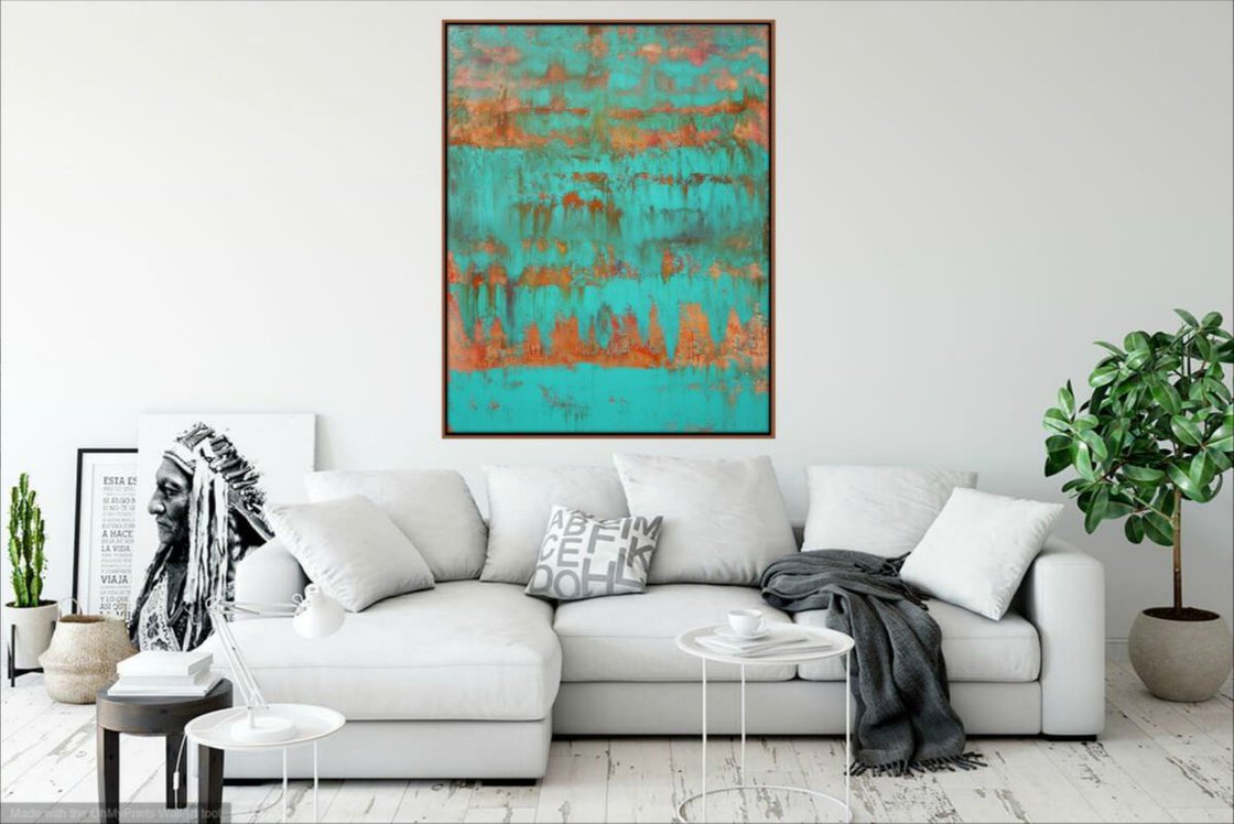 Aqua Turquoise Green Abstract One Acrylic painting by Robert Lynn ...