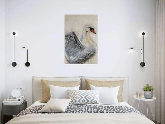 Swan, Blue Swan, original painting