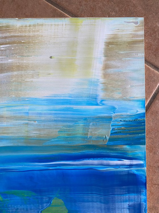 "By The Sea" - FREE USA SHIPPING - Original PMS Abstract Acrylic Painting On Reclaimed Wood Panel - 11.5" x 17.5"