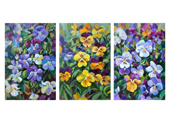 Spring flowers. Triptych . Oill Painting