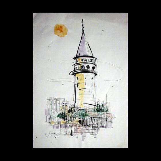 Galata Tower, ink on paper, 30 x 40 cm