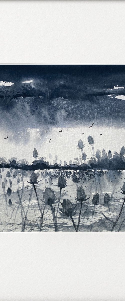 Monochrome Teasel Landscape by Teresa Tanner