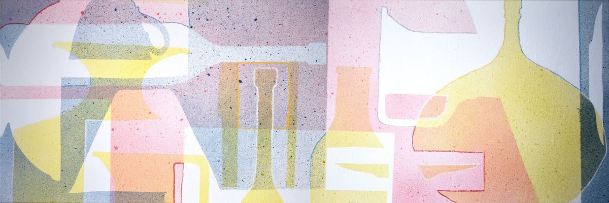 Still Life Acrylic Painting By Hilde Hoekstra, 47 X 16, Stilllife In Pastel-1, Original Artwork