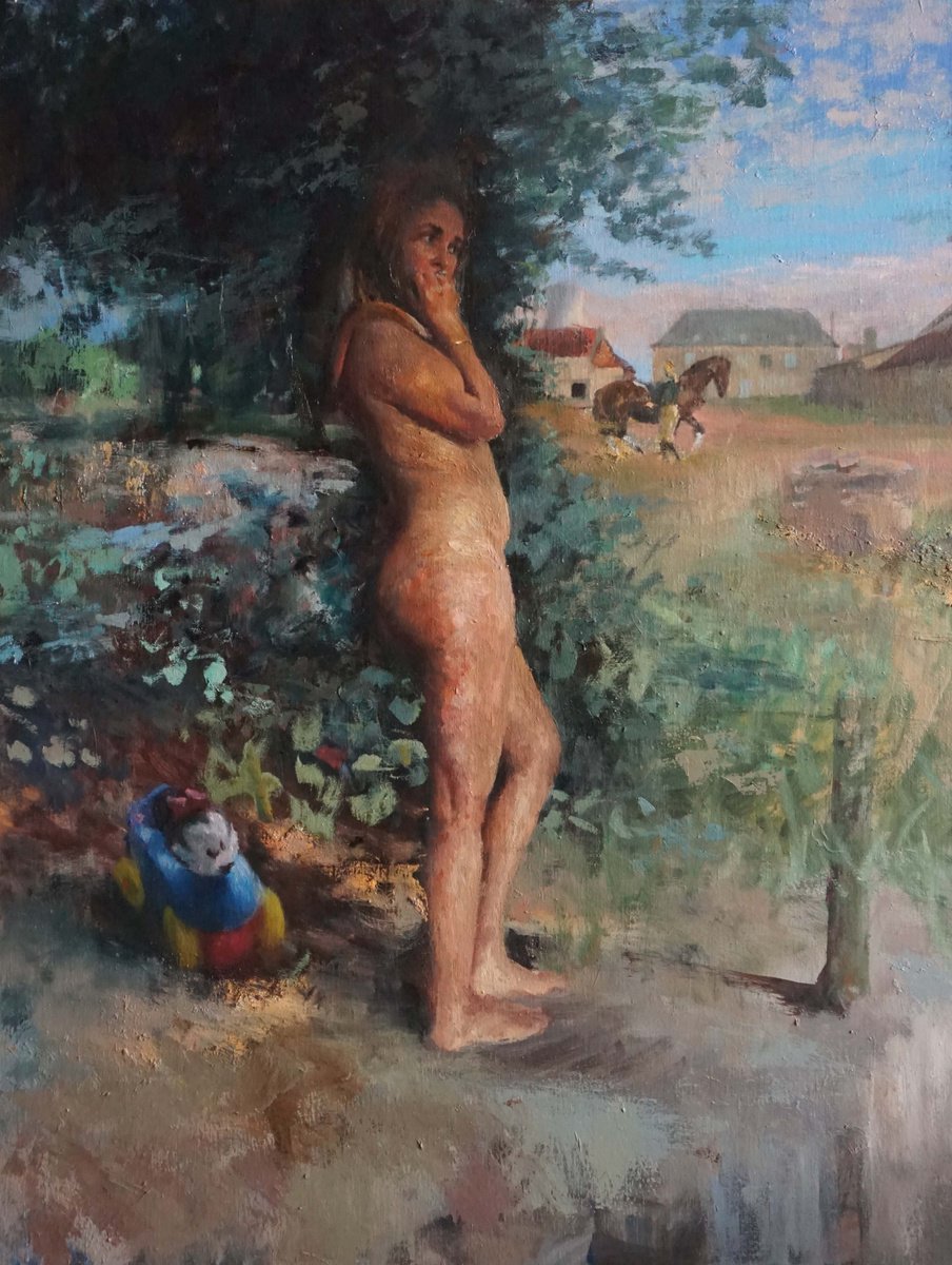 Urban And Pop Landscape Oil Painting By Manuel Leonardi, 32 X 39", Seine Et Marne, Original Artwork