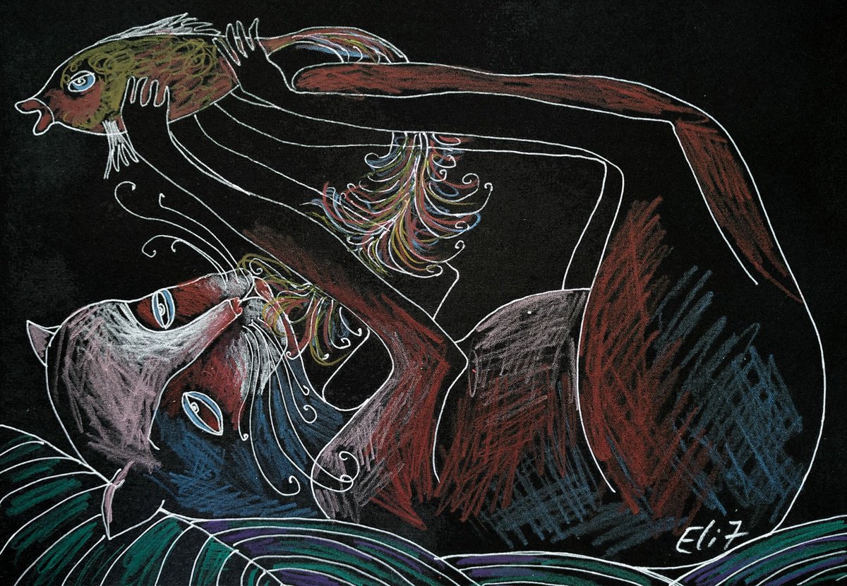 Expressive Animal Drawing By Elisheva Nesis, 13 X 9, Dangerous Game, Original Artwork