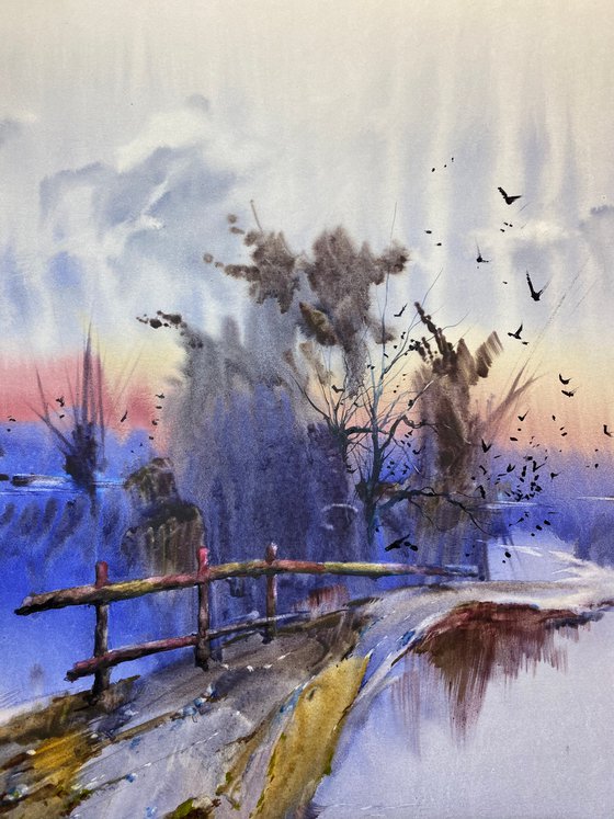 Watercolor “Peacefull sunset” perfect gift