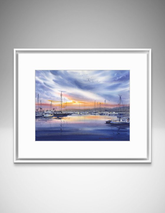 Evening harbor in Valencia