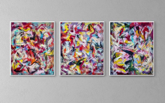 - KYROKUL - TEXTURED ABSTRACT EXPRESSIONISM STYLE Triptych on unstretched canvases.