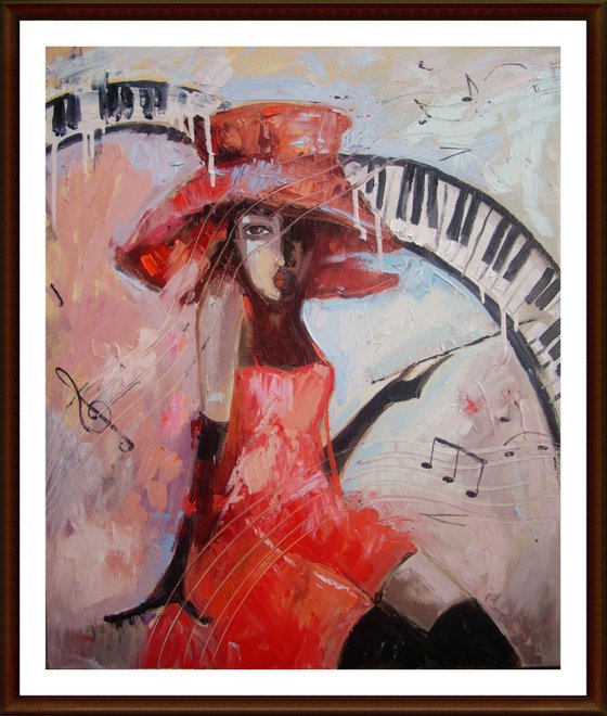 " JAZZ MUSIC  " - original oil painting on canvas, gift, PALETTE KNIFE