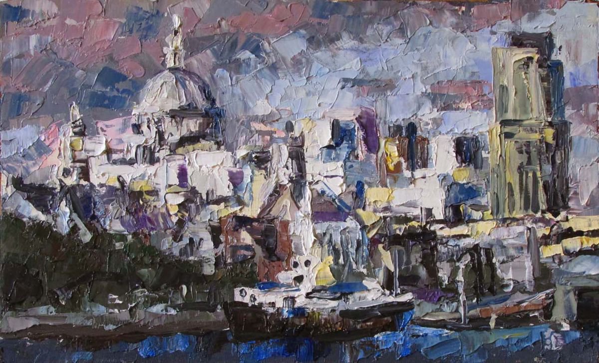 Impressionistic Cityscapes Oil Painting By Kateryna Bortsova, 20 X 14", London (Framed), Original Artwork