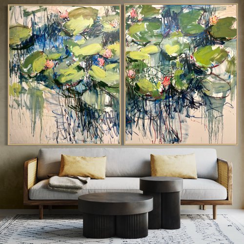 Water Lilies Reflections Diptych by Lilia Orlova-Holmes