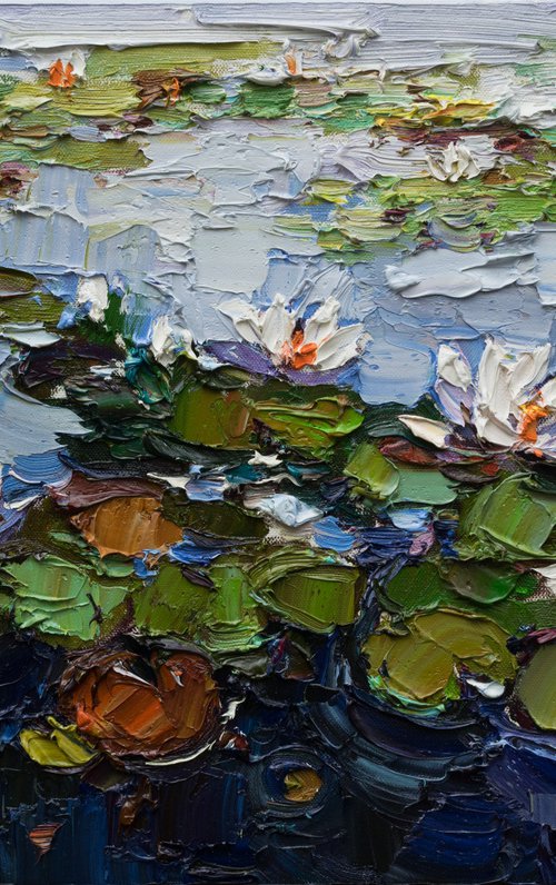 White water Lilies - Original Oil painting by Anastasiia Valiulina
