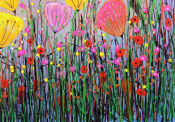 Young Folks #8 - Large original abstract floral painting