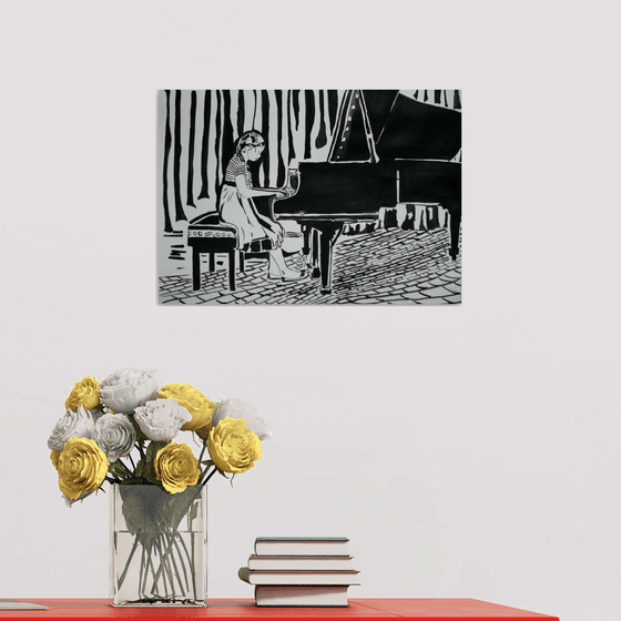 Girl play piano / 42 x 29.7 cm