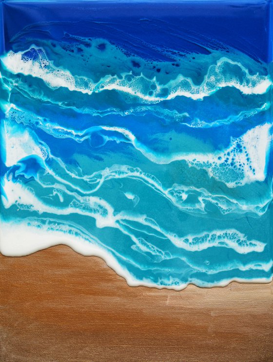 On the beach - original seascape artwork, epoxy resin on canvas