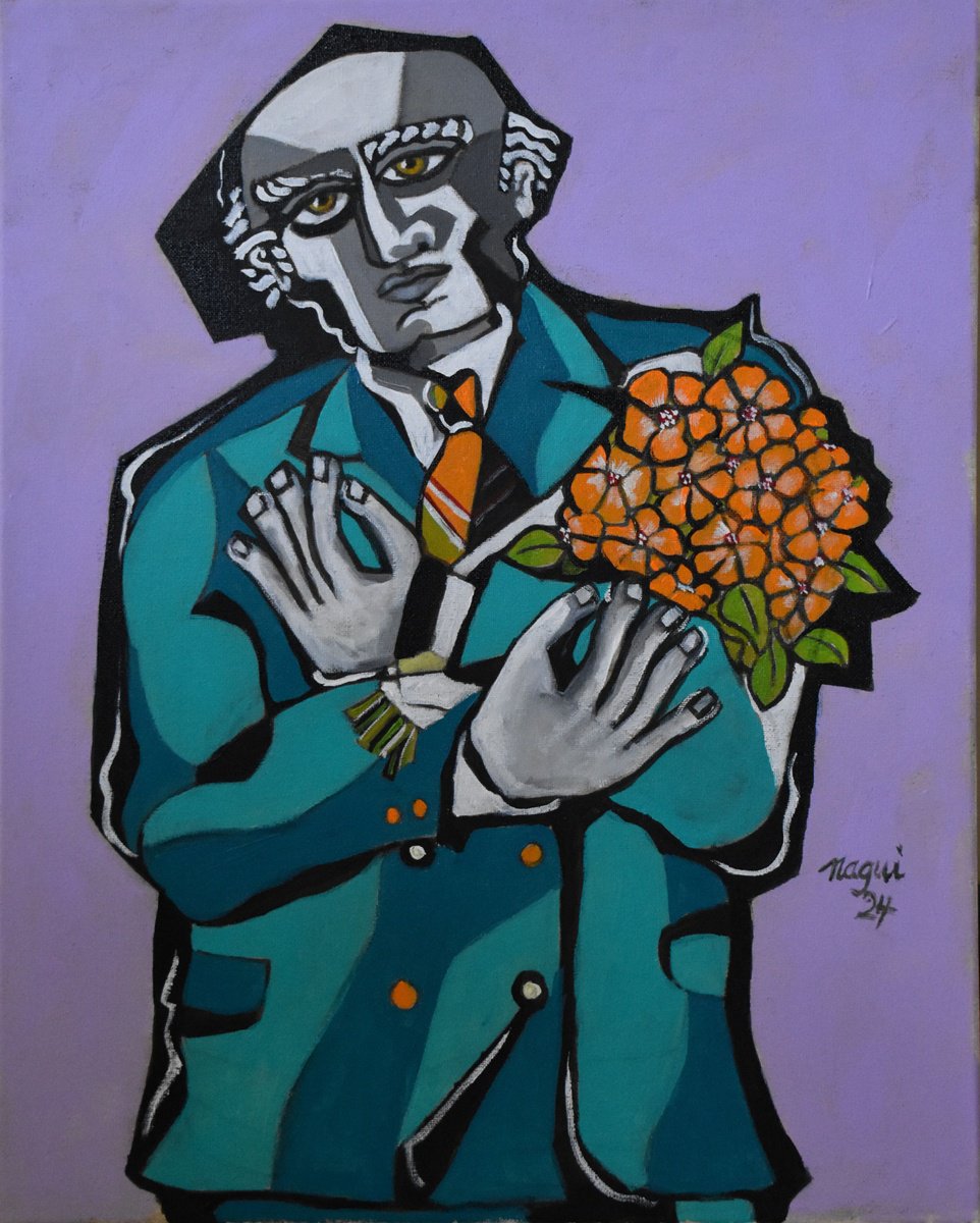Man With Flowers By Nagui, 16 X 20, Artwork For Sale On Artfinder