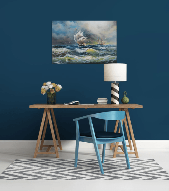 Restless sea (60x90cm, oil painting)
