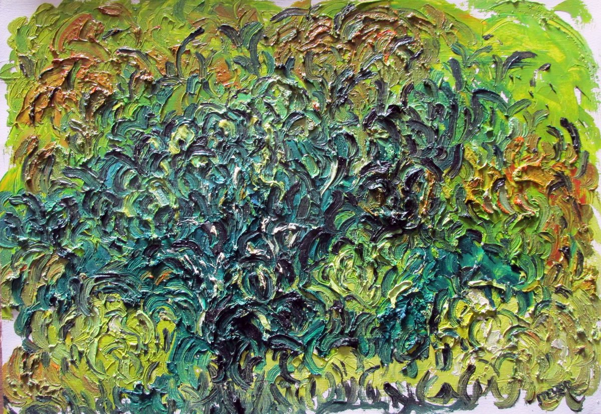 Expressive Botanical Oil Painting By Richard Meyer, 17 X 12", Vegetation Detail 23-Vi-04, Original Artwork