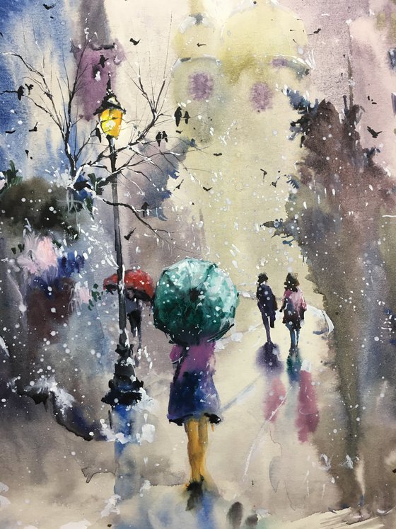 Sold Watercolor “On the way to the church” perfect gift