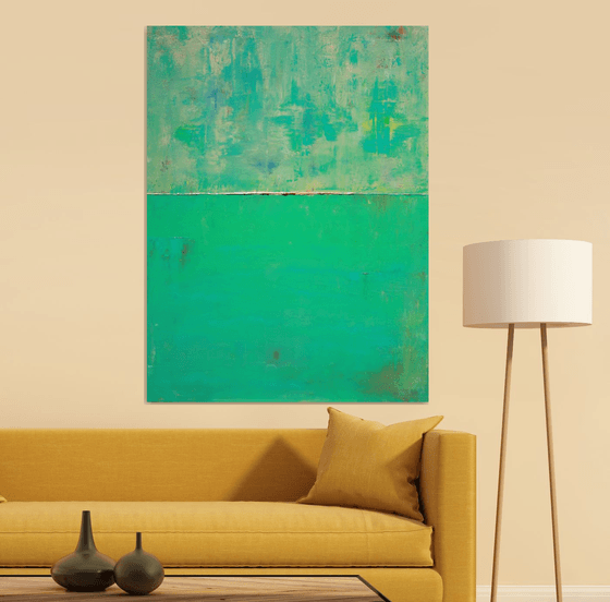 Teal Aqua Green Abstract with Red Lines