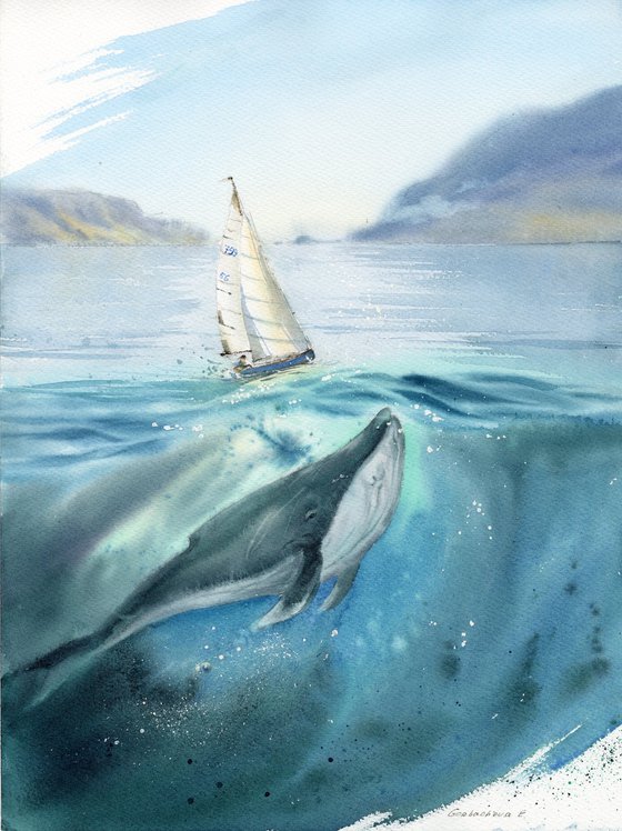 Whale and sailboat