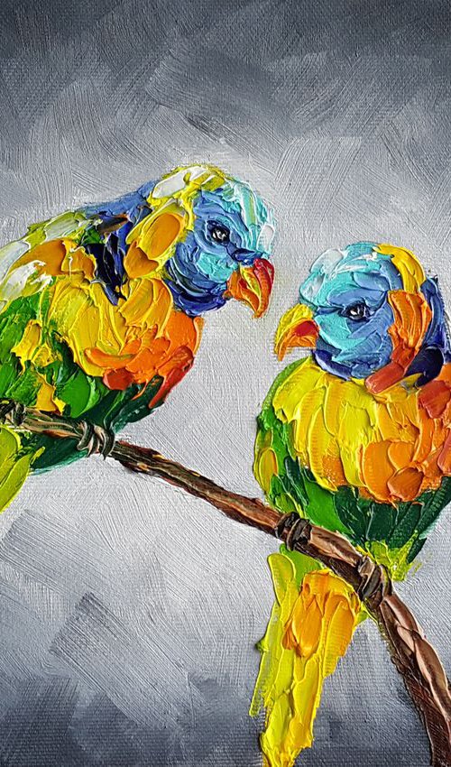 Warmth of feelings - Bird,painting on canvas, gift, art bird, animals oil painting, Impressionism, palette knife. by Anastasia Kozorez