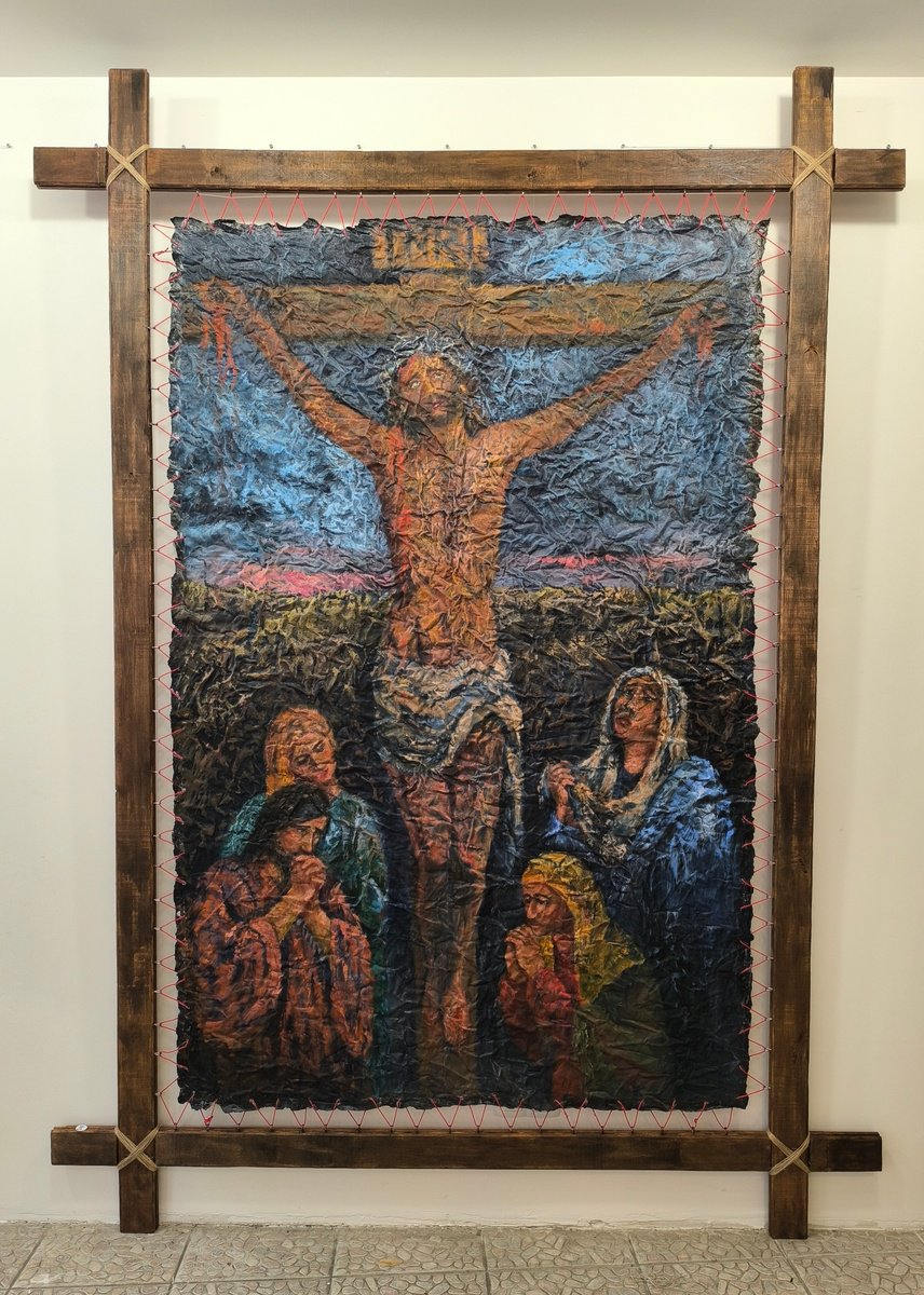 Expressive Portrait Oil Painting By Svetlana Grishkovec-Kiisky, 51 X 79", The ?rucifixion, Original Artwork