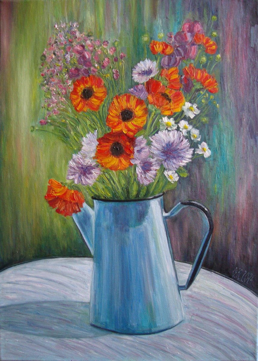 Impressionistic Botanical Oil Painting By Olga Knezevic, 20 X 28", Smell Of Summer, Original Artwork