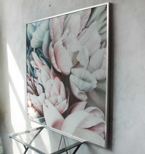 Peonies bouquet 2" White flower oil art