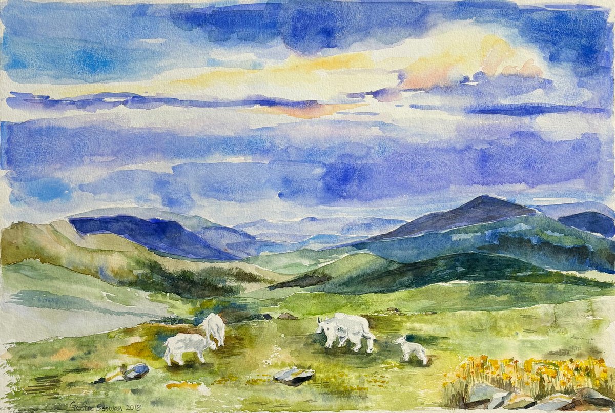 Photorealistic Landscape Watercolour By Geeta Yerra, 22 X 14, Mount Evans, Rocky Mountains, Original Artwork