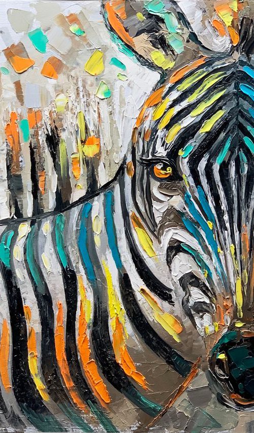Zebra Painting, Animal Abstract Art, ORIGINAL Contemporary Painting 70 x 50 cm by Lana Guise