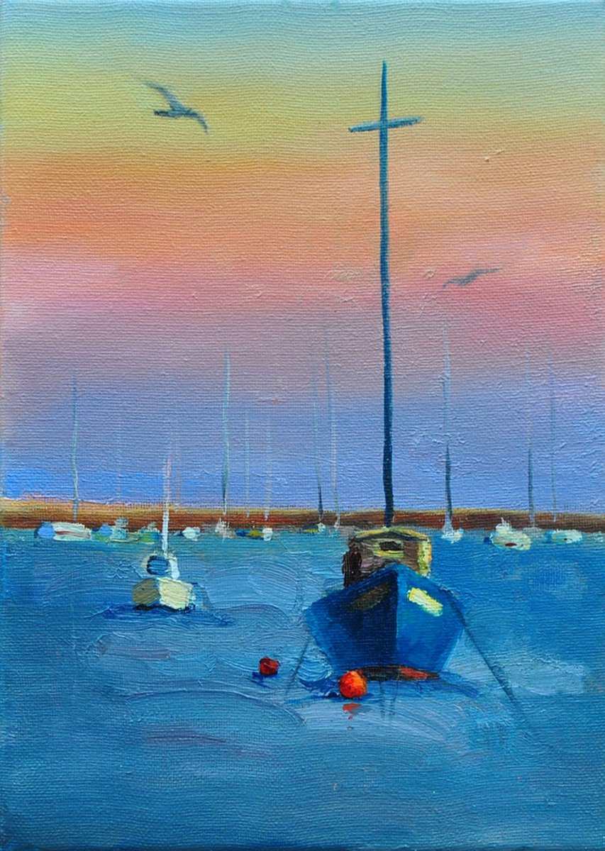 Impressionistic Landscape Oil Painting By Anna Shevel, 8 X 12, Seafaris Sunset, Original Artwork