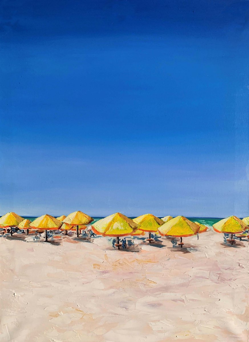At the beach. Yellow umbrellas. by Vita Schagen