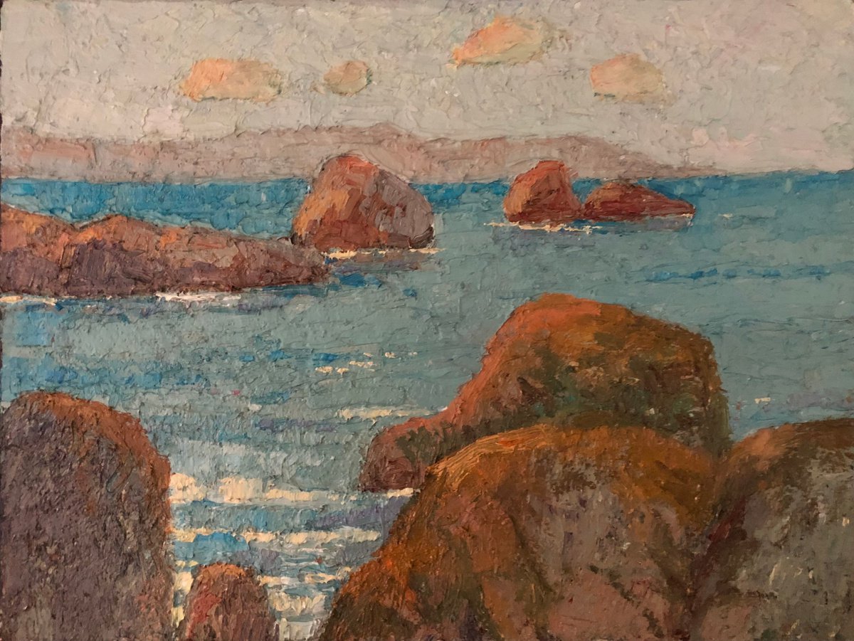 Morning quiet seascape oil painting by Padmaja Madhu