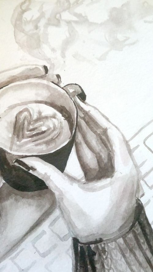Coffee time. - ORIGINAL INK DRAWING. by Mag Verkhovets