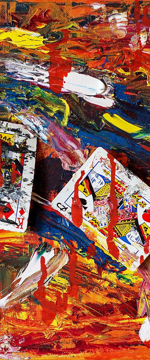 Original Colorful Abstract Painting with Playing Cards. by Retne
