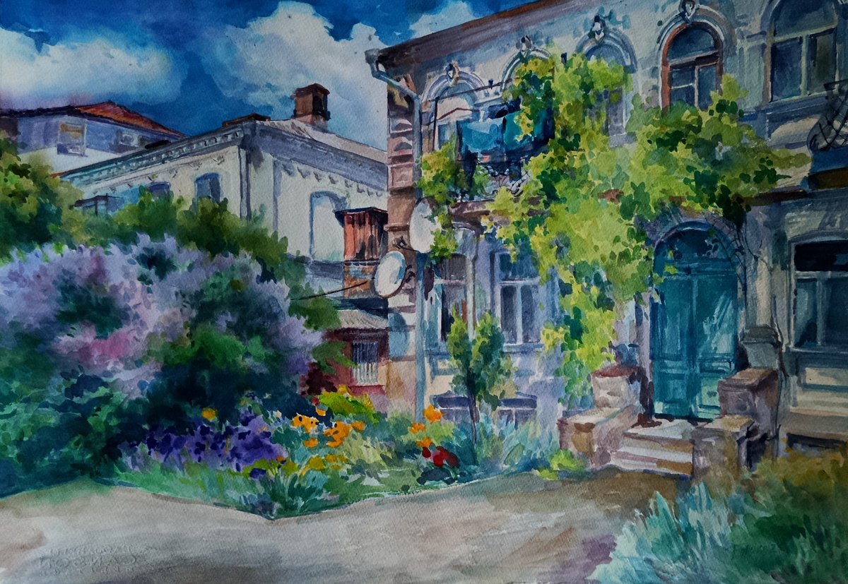 Expressive Cityscapes Watercolour By Tetiana Borys, 28 X 20", Journey Through Time, Original Artwork