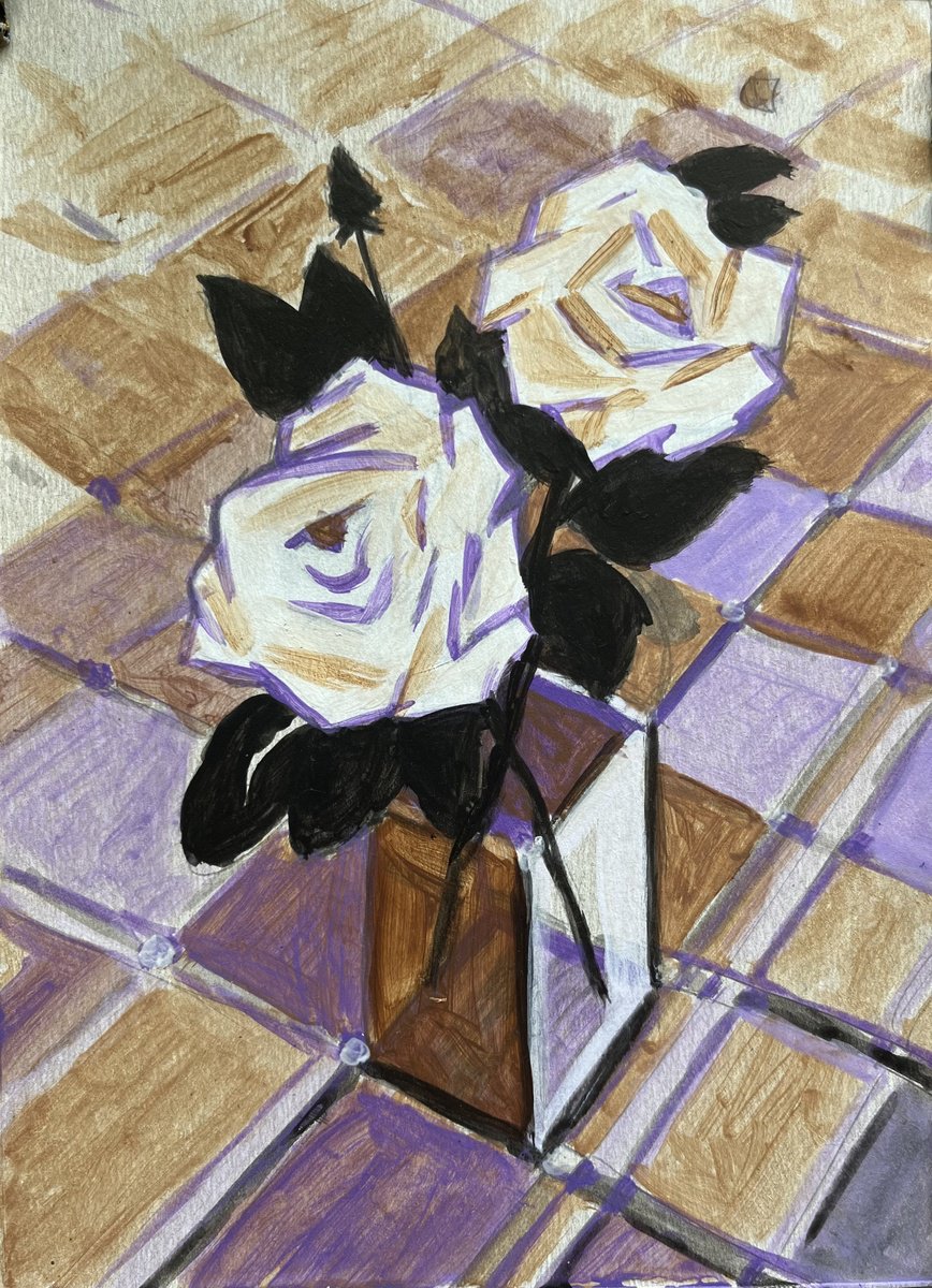 Roses in a vase acrylic by Roman Sergienko