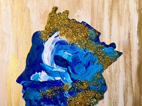 Queen  #103 on gold and ivory background, stardust, navy blue  inspired by Queen Elizabeth II