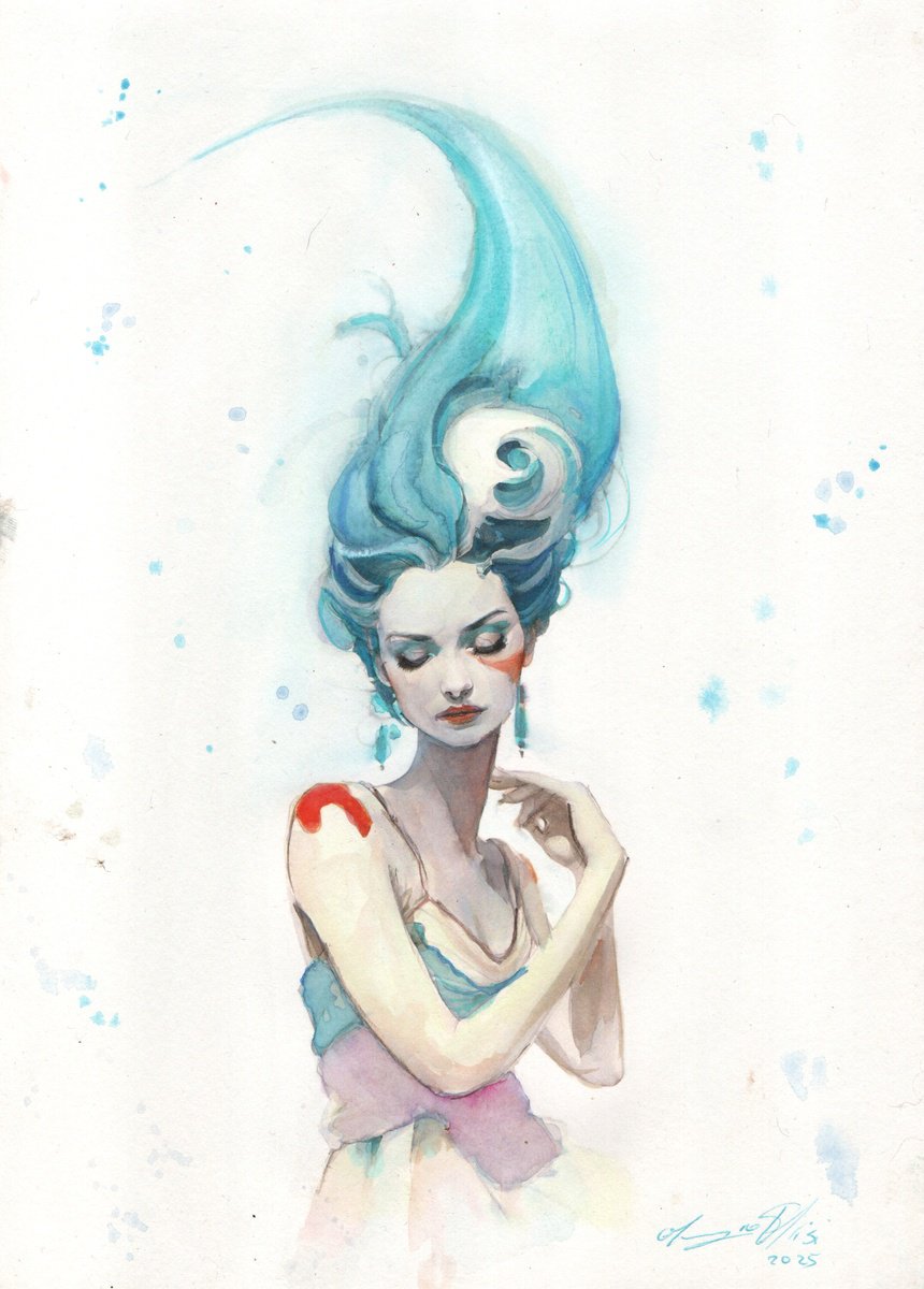 Impressionistic Portrait Ink Drawing By Maurizio Puglisi, 8 X 11", Drop Of Memory, Original Artwork