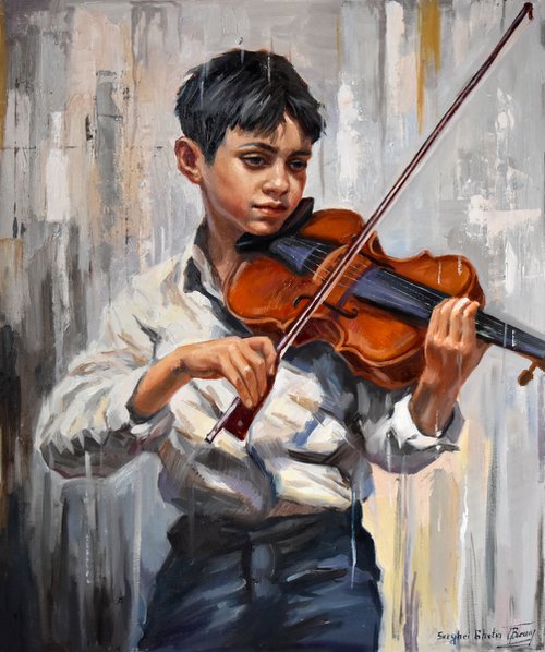 A boy with a violin by Serghei Ghetiu
