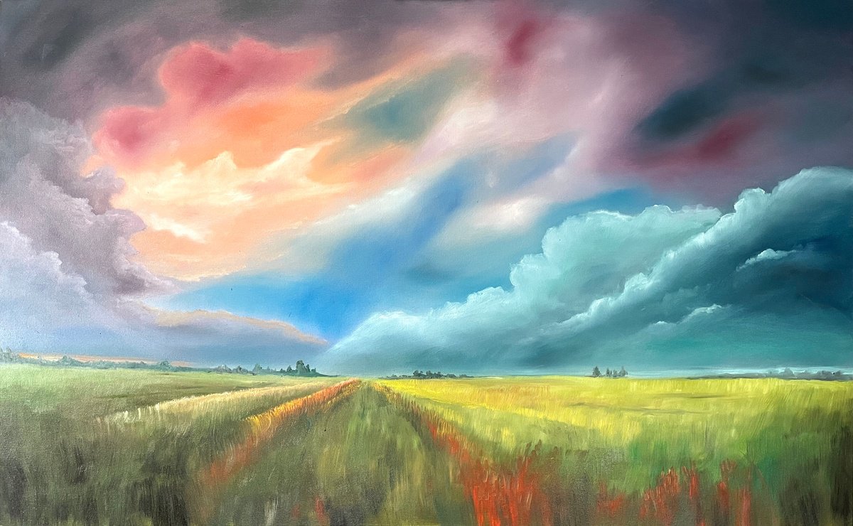 Impressionistic Landscape Oil Painting By Aisha Haider, 48 X 30, Dreamy Skies, Original Artwork